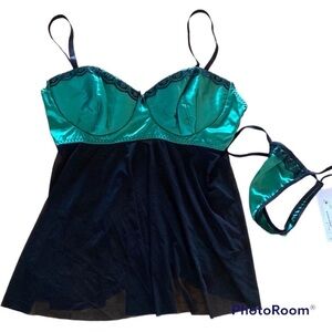 Coquette Babydoll Set Green NWT XL